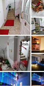 een collage van foto's van een kamer met een trap bij Pension Giovanni in Cochem