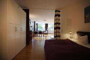 - une chambre avec un lit et un salon dans l'établissement Konstanzer Ferienwohnungen, à Constance