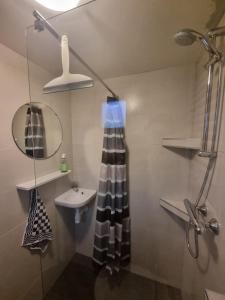 a bathroom with a shower and a sink at Ammophila 2 in Egmond aan Zee