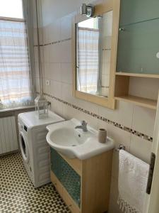 a bathroom with a sink and a washing machine at Il Pesce di Legno in Livorno