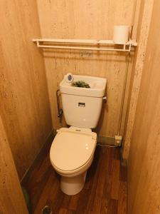 a small bathroom with a toilet in a room at Kamesei Ryokan in Chikuma