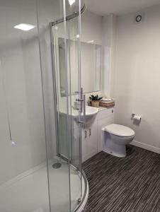 a bathroom with a glass shower and a toilet at Apartment in Bournemouth, Dorset in Bournemouth