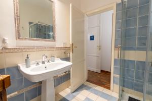 uma casa de banho com um lavatório, um espelho e um chuveiro em MARIANO APARTMENT em Palermo