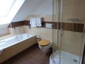 Apartment-Haus Am Jakobsweg في بوتسن: حمام مع مرحاض وحوض استحمام ودش