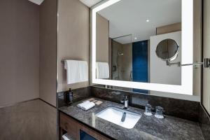 a bathroom with a sink and a mirror at Tbilisi Philharmonic Hotel by Mercure in Tbilisi City