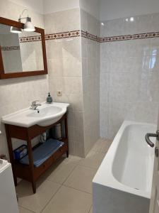 ein Badezimmer mit einem Waschbecken und einer Badewanne in der Unterkunft Residentie Alegria Ostende in Ostende