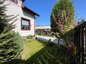 a yard with a tree and a house at Apartamenty 5 i 6 w Karkonoszach in Jelenia Góra