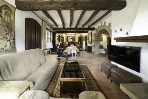 a living room with a couch and a tv at Can Mariné in San Antonio de Vilamajor