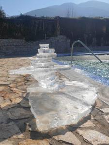 une sculpture de glace en face d'une piscine dans l'établissement Holiday House Kubrat, à Sapareva Banya