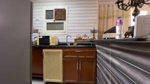 a kitchen with a sink and a microwave at الجيزه هرم شارع ابو الهول السياحي in Cairo