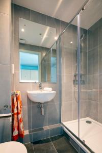 a bathroom with a sink and a shower at Coleman Court Summer Apartments in Cork