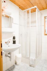 トゥクスにあるLandhaus Geislerの白いバスルーム(シャワー、シンク付)