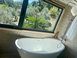 uma banheira na casa de banho com uma janela em Relaxscape em Tomar