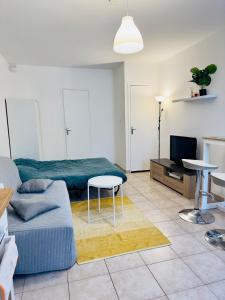 een woonkamer met een bed, een bank en een tafel bij Superbe studio proche Disney in Champs-Sur-Marne