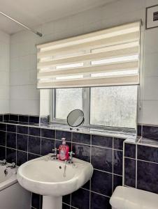 bagno con lavandino, servizi igienici e specchio di Lavender View a Grantham