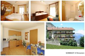 a collage of four pictures of a bedroom and a house at Residence Alpenrose in Martello