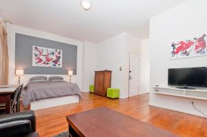 a bedroom with a bed and a flat screen tv at great studio apt new york city in New York