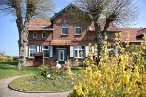 阿伦斯霍普Hotel/Pension Bradhering的前面有鲜花的砖房