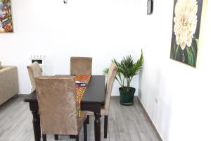 stół jadalny z krzesłami i rośliną w obiekcie Busisiwe's RM Home w mieście Lusaka