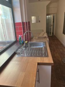 a kitchen with a sink and a dish drying rack at Inviting Town House in Coventry
