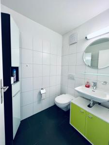 FlumserbergにあるCasa Luna A - CharmingStayのバスルーム(トイレ、洗面台、鏡付)