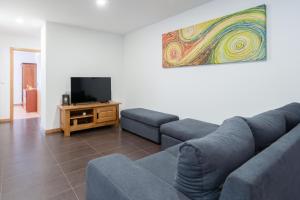 a living room with a couch and a tv at Casa Petisqueira 88-Paredes-Oporto in Rebordosa