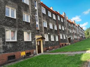 博古舒夫戈爾采的住宿－Apartament "Konie i anioły"，一座拥有一排窗户的大型砖砌建筑