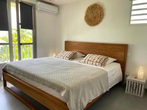 Katil atau katil-katil dalam bilik di 3 bedrooms villa at Baie orientale 200 m away from the beach with sea view private pool and enclosed garden
