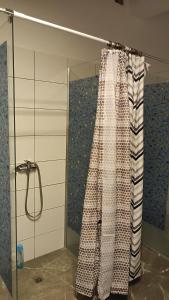 a shower with a shower curtain in a bathroom at noclegi na wsi ,,Ania,, in Okszów