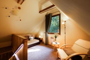 Pokój na poddaszu z kanapą i oknem w obiekcie Chalet Green Park w Starej Leśnej