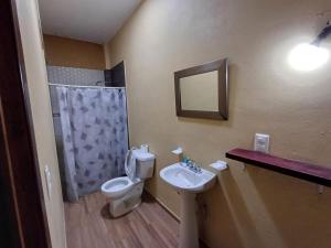 een badkamer met een toilet en een wastafel bij Hotel Cañada's Bungalows in Villa Corona
