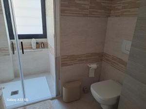 een kleine badkamer met een toilet en een douche bij Da Marco in Budrio