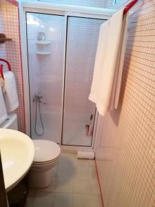un bagno con doccia, WC e lavandino di Varandas Miramar ad Angra do Heroísmo Altre 41 foto