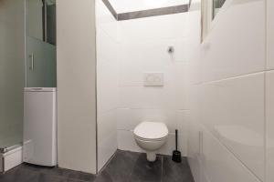 a white bathroom with a toilet and a shower at T&K Apartments - 2 Room Apartment - Ground Floor in Düsseldorf