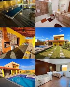 a collage of pictures of a house and a swimming pool at Casa de Praia Pontal in Ilhéus