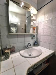 a bathroom with a sink and a mirror at Le Colibri d'isa in Capesterre-Belle-Eau