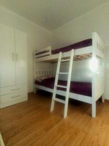 1 Schlafzimmer mit 2 Etagenbetten und einer Leiter in der Unterkunft Luminosa casa en El Volcán in El Volcán