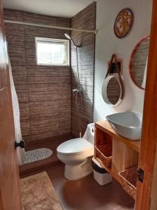La salle de bains est pourvue de toilettes et d'un lavabo. dans l'établissement Refugio Guimanta, à Vicuña