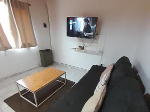 uma sala de estar com um sofá e uma televisão em AYRES DEL SUR Patagonia em Río Gallegos