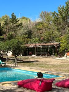 una piscina con un rifugio per picnic sullo sfondo di LE BONHEUR AVEC PISCINE ET JARDIN a Cassis
