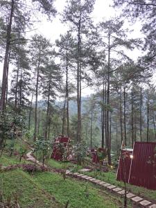 a garden with trees in the middle of a forest at Locca Lodge in Mojokerto
