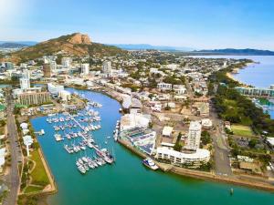 an aerial view of a harbor with boats in the water at City Stadium 2 in Townsville