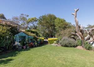 a garden with plants and a green yard at Serene Nature Retreat in Rhyll