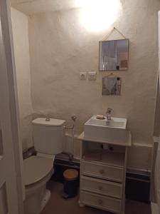 a bathroom with a toilet and a sink at Capucine des lavandières 