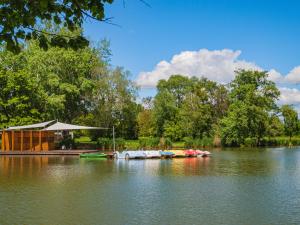 a group of boats sitting on the water at Zafír Apartmanház in Sárvár