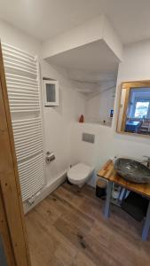 a white bathroom with a toilet and a sink at Silent River - Mosel in Bruttig-Fankel