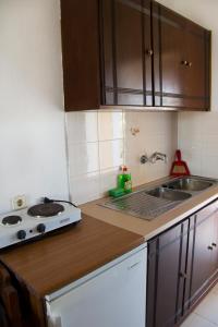 a kitchen with a sink and a stove at Studios Petra in Kypseli