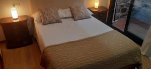 een slaapkamer met een groot wit bed met 2 lampen bij Apartamento Tui Centro in Tui