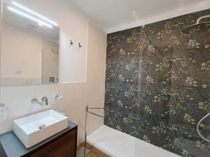 uma casa de banho com um lavatório e um chuveiro em La tua casa a ViadelCorso em Roma