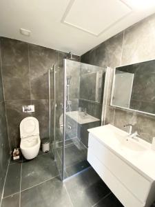 uma casa de banho com um WC, um lavatório e um chuveiro em Diamond House em Eilat
